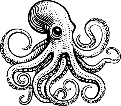 recommend clip art: An octopus or cthulhu tattoo style woodcut kraken mascot squid concept