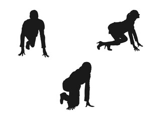 Business Woman Run silhouette. Set Of Excited People Silhouettes. Vector illustration of Running Silhouettes.  Business people running for success. silhouette of business woman with white background.