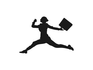 Business Woman Run silhouette. silhouette graphic of running business woman. Vector illustration of Running Silhouettes.  Business people running for success. business woman with white background.