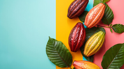 Fresh cocoa fruit on color background