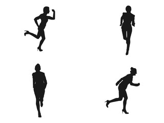 Business Woman Run silhouette. Set Of Excited People Silhouettes. Vector illustration of Running Silhouettes.  Business people running for success. silhouette of business woman with white background.