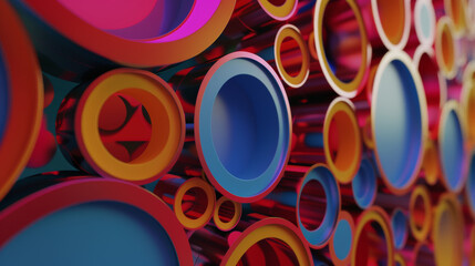 Vibrant abstract composition of colorful geometric circles in a dynamic, playful arrangement.