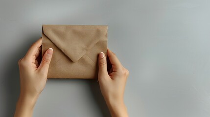 Hand holding a stylish brown paper envelope