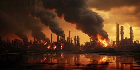 Burning Oil Refinery.