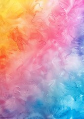 Soft gradient tie-dye in pink, orange, blue, and yellow with a dreamy, cloud-like texture.