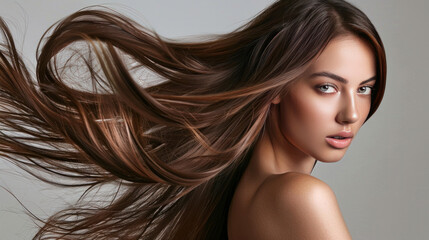 Naklejka premium Long hair extensions can completely transform your look. They add length and volume, making your hair look thicker and fuller.