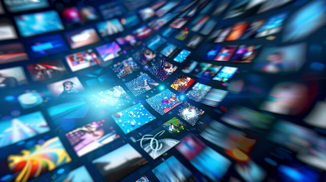 A matrix of vibrant screens showcasing a blur of compelling multimedia content.