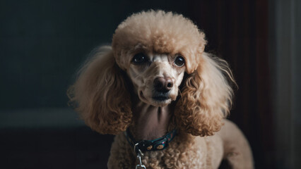 poodle that is standing in the dark, portrait 