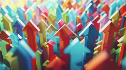 Graphical representation of vibrant 3D arrows pointing upwards.