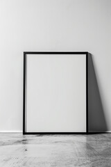 Poster Mockup.  Generated Image.  A digital rendering of a mockup of a poster with black frame with white matte against a white wall. - obrazy, fototapety, plakaty