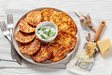 baked cottage cheese parmesan pancakes on plate