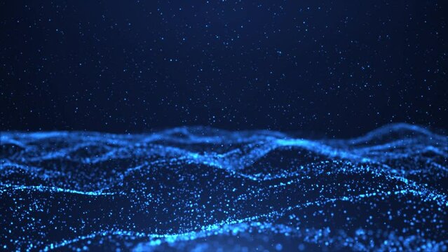 Abstract particle waves, background lights, futuristic digital background c waving smooth lines with flickering particles dots, big data streams, connections visualization, animation, cyber. Animation