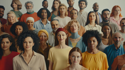 A tapestry of humanity, a diverse group stands together, a mosaic of unity and individuality.