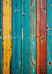 Rustic old wooden planks background texture with colorful weathered paint.