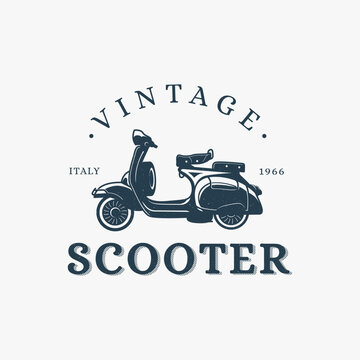 Vintage retro grungy scooter logo design, scooter shirt vector on white background
