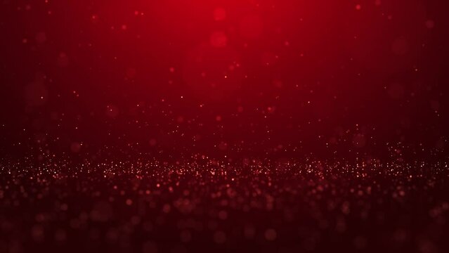 Abstract luxury red background made of flying and shiny particles.Flight of bright dots, bokeh awards dust. seamless loop