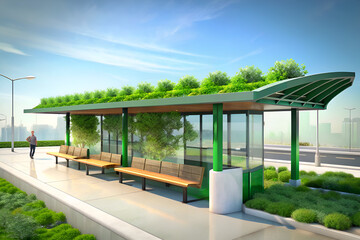 Fototapeta premium Green roofs on bus stops or train stations for added sustainability