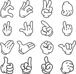 Fototapeta premium Set of cartoon hands in gloves. Retro style mascot hands. Rubber hose style hands. Vector illustration