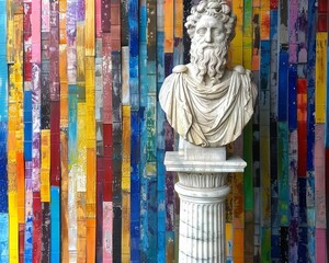 Fototapeta premium Colorful abstract art backdrop with ancient greek statue