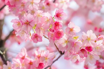 Blooming pink cherry blossoms in spring