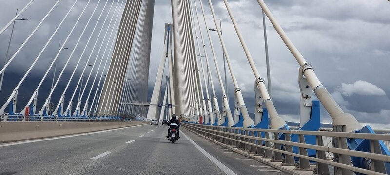 rio antirio bridge greece toll station cords signs patra city
