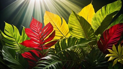 Multicolored tropical leaves background