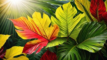 Naklejka premium Multicolored tropical leaves background