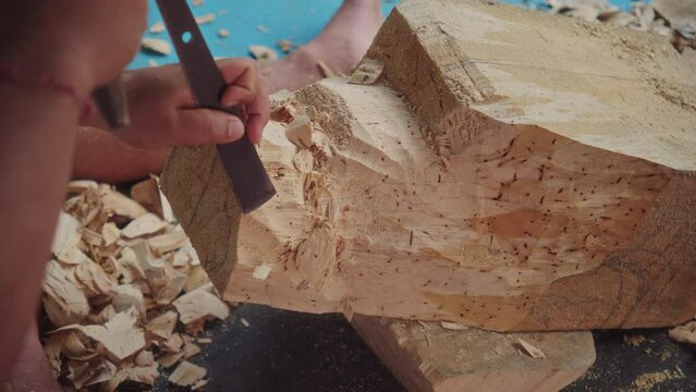 Traditional Wood Carver In Bali, Indonesia - Close Up