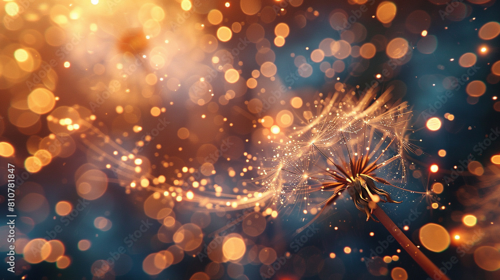 Poster abstract blurred nature background dandelion seeds parachute. abstract nature bokeh pattern
