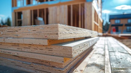 Stack of insulation panels on a building site, emphasizing their quality material and thermal benefits, perfectly organized