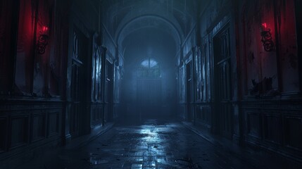 Spooky school hall filled with dungeon-like vibes, eerie doors, and unsettling lighting for a mystical nightmare experience