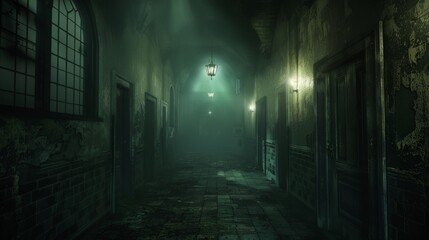 Spooky school hall filled with dungeon-like vibes, eerie doors, and unsettling lighting for a mystical nightmare experience
