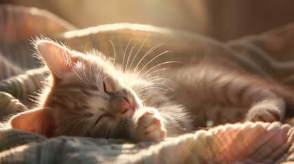 Sweet Slumber: Sleepy Kitten Bathed in Sunlight