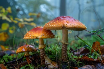 Fototapeta premium Colorful mushrooms growing in a forest
