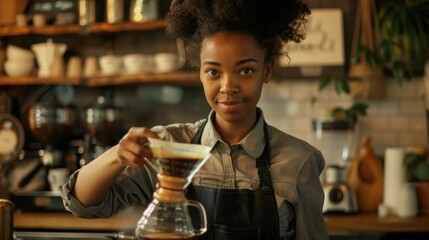 A Smiling Barista Serving Coffee - Powered by Adobe
