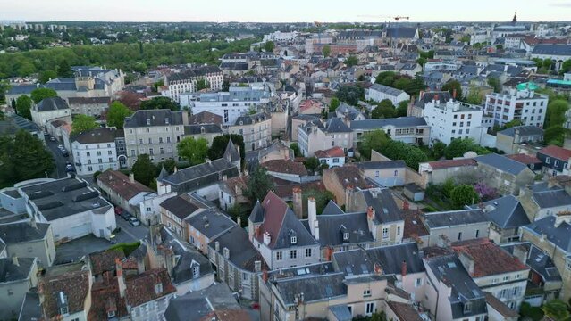 Poitiers city, France. Aerial forward and cityscape