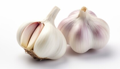 Obraz premium AI generated illustration of two cloves of garlic, one unpeeled