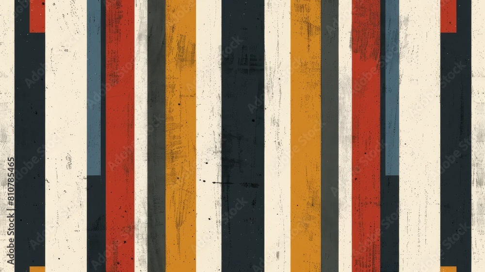 Poster a retro seamless pattern with vertical stripes, lines, and curls in various colors.