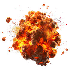 A large fireball explodes in the sky, sending debris flying in all directions.