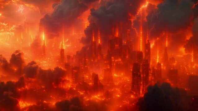 Surrounded by buildings and roads And there were many orange lightning strikes that hit various lightning rod towers.