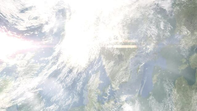 Zoom in from space and focus on Tonsberg, Norway. 3D Animation. Background for travel intro. Elements of this image furnished by NASA	