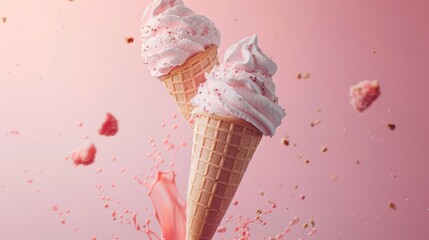 Ice cream falls down from above in the advertisement image.