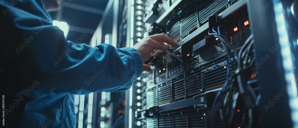 Aufkleber detailed and technically accurate footage of an it engineer installing hard drives into a server rac