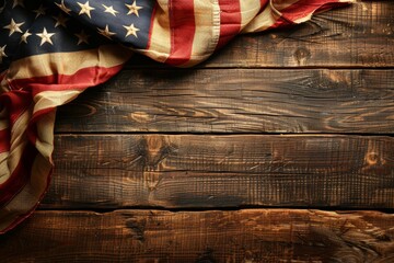 Rustic American Flag Draped Over Wooden Planks
