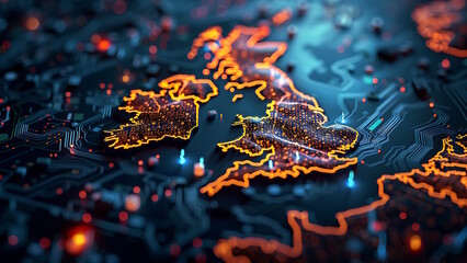 United kingdom. Circuit board background. Digital technology concept.