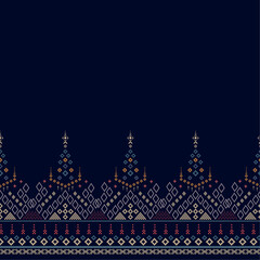 Cross stitch Idian clothes pattern in colorful geometric traditional ethnic textiles seamless style, an abstract design for fabric print cloth and dress