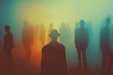 Fototapeta premium AI generated illustration of silhouettes of men in hats