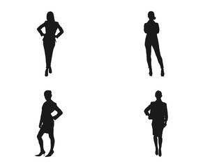 Business Women silhouette set. Business men and women, group of people at work. vector business woman black silhouette walk step forward full length. black color isolated on white background.