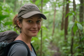 AI generated illustration of a young woman smiling in a jungle