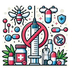 set of medical  and drugs and anti drugs day  icons 